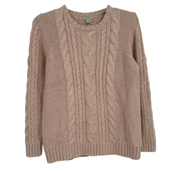 LL Bean Sweater Women Size XL Double L Cable Knit Crew Neck Cotton Blush Pink - Picture 1 of 10